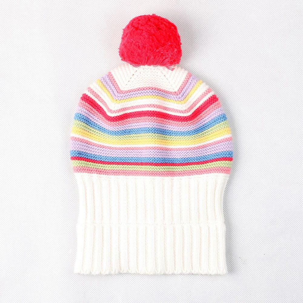 Girl Kids Beanie Winter Knit Hat Warm Cotton Brim Stripe Toddler Casual Outdoor Skiing  Accessory (3)