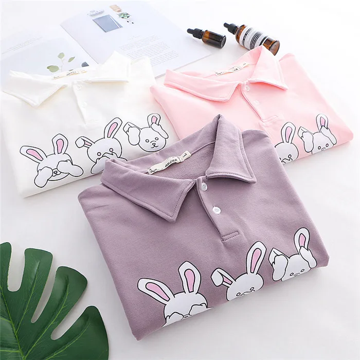 Kawaii Bunny женские толстовки Harajuku милый кролик пуловер с длинными рукавами Kpop 90s прекрасный розовый свитшот верхняя одежда белая одежда