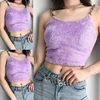 Gilet à bretelles avec chaîne en métal et fourrure pour femmes, hauts d'été Sexy, violet, solide, sans manches, courte longueur ► Photo 1/6