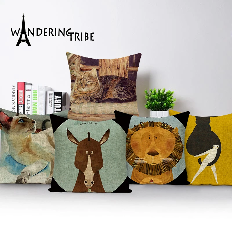 Cat decorative pillows lion throw pillows   cushions decorative Custom cover cushion horse pillow  home cushions Dropshipping