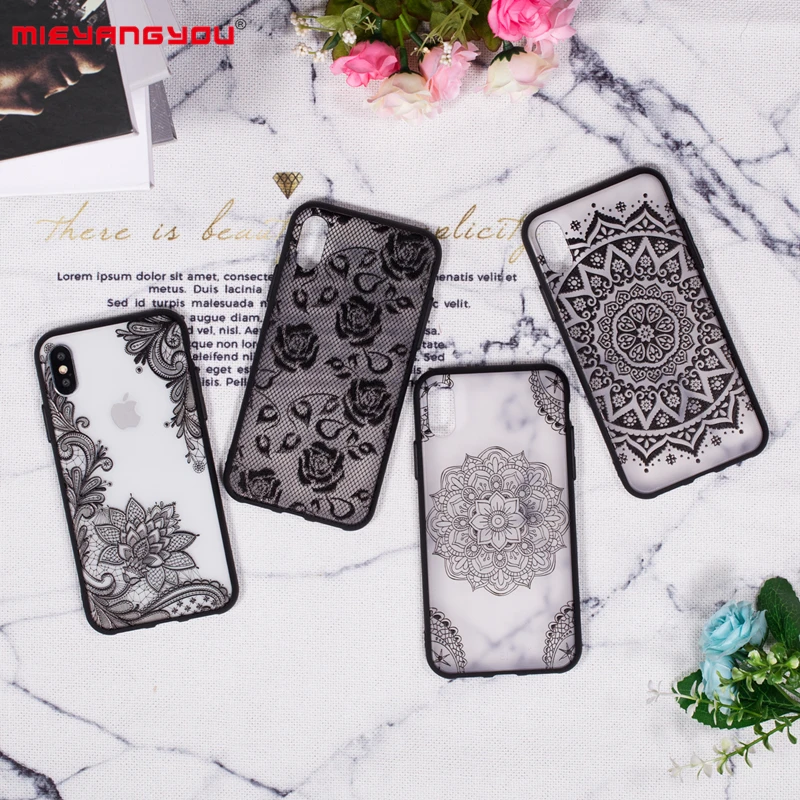 

Case For iphone 6S 6 7 8 Plus 5 5S SE 10 X XS Max XR Soft Silicone Hard Plastic Shockproof Sexy Lace Flower Relief Cover Phone