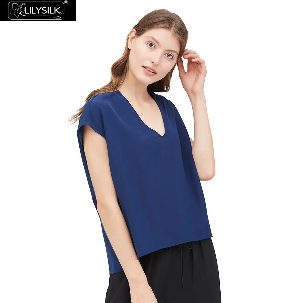 

LilySilk Silk Tee Casual V Neck Loose Ladies NEW Free Shipping