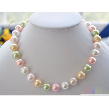 

P3996 17" 12mm white pink green yellow SOUTH SEA SHELL PEARL NECKLACE ^^^@^Noble style Natural Fine jewe FREE SHIPPING