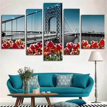 

2016 Without Frame 5 Panels Art Picture HD Canvas Eiffel Tower Posters And Print Painting Wall Modular Paintings Canvas Art