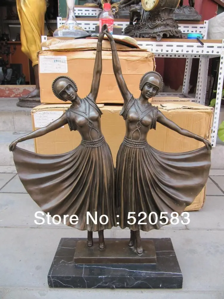 

23'' West Art bronze sculpture carvings both women dance figurine statue