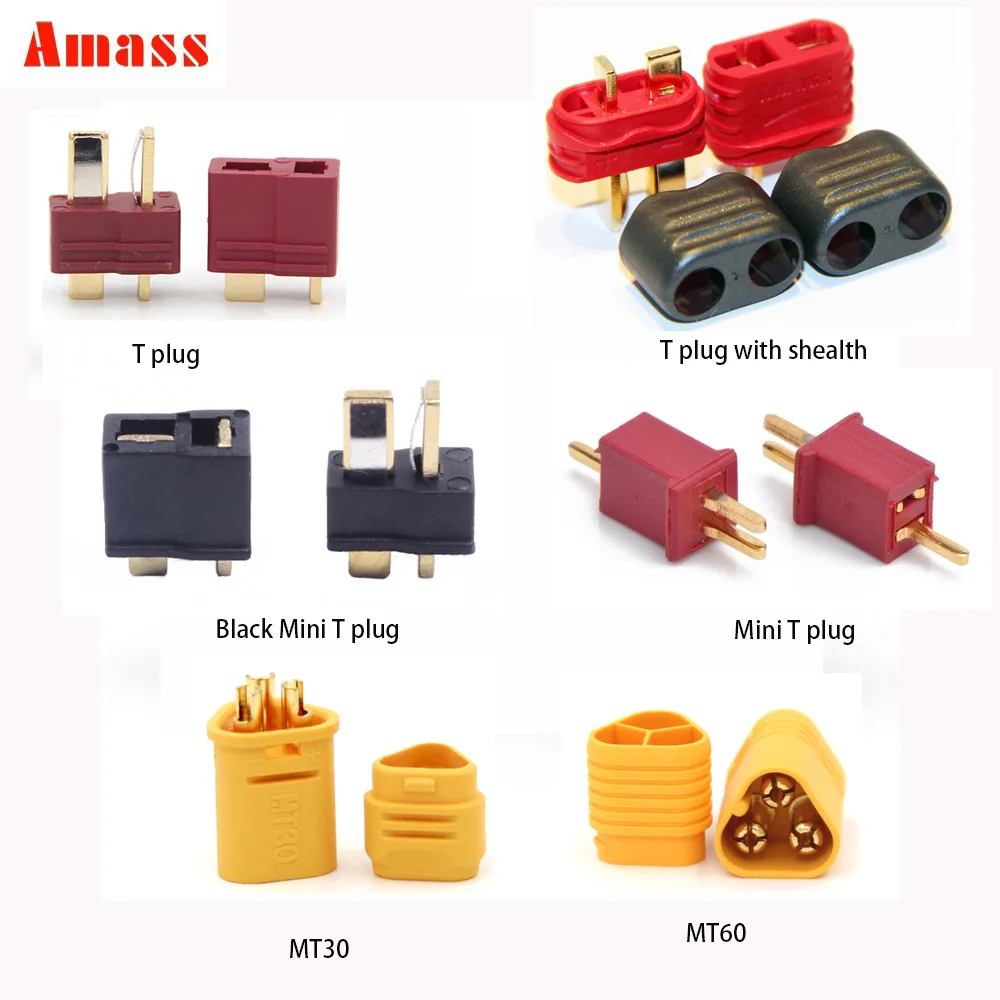

2pair 4pcs Amass Non-Skip T Plug Shealth Black Mini T MT30 MT60 Male Female Bullet Deans Connector Plug For RC Lipo Battery