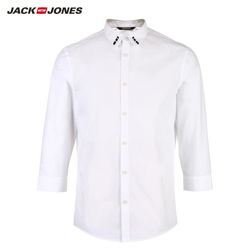 JackJones Мужская хлопковая вышитая рубашка с 3/4 рукавами C | 219131502 - Цвет: BRIGHT WHITE