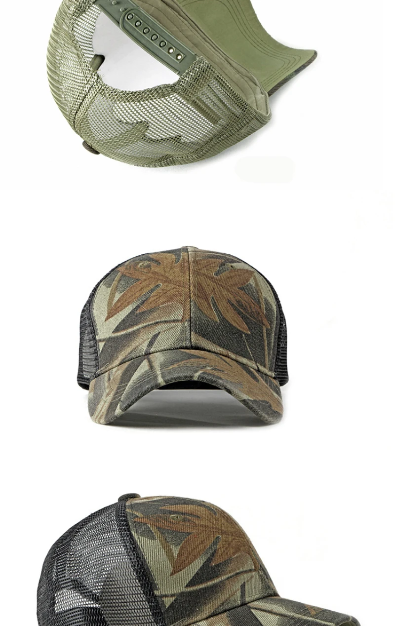 HT2360 Spring Summer Sun Hat Caps for Men Women Adjustable Baseball Cap Breathable Mesh Trucker Cap Camo Camouflage Baseball Hat