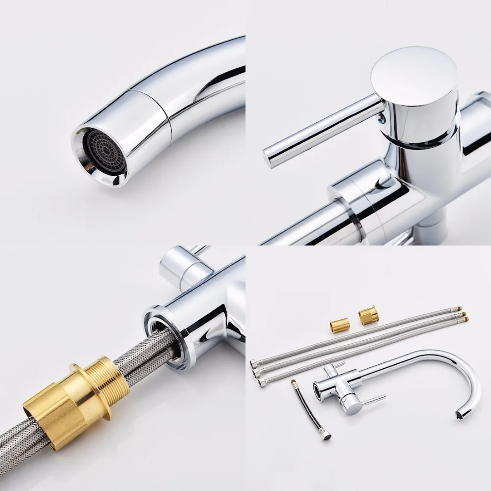 Polished Chrome Brass 3 Way 360 Swivel Kitchen Sink Faucet Mixer Tap Pure Water Filter, Drinking Water Faucet Polished Chrome Brass 3 Way 360 Swivel Kitchen Sink Faucet Mixer Tap Pure Water Filter, Drinking Water Faucet