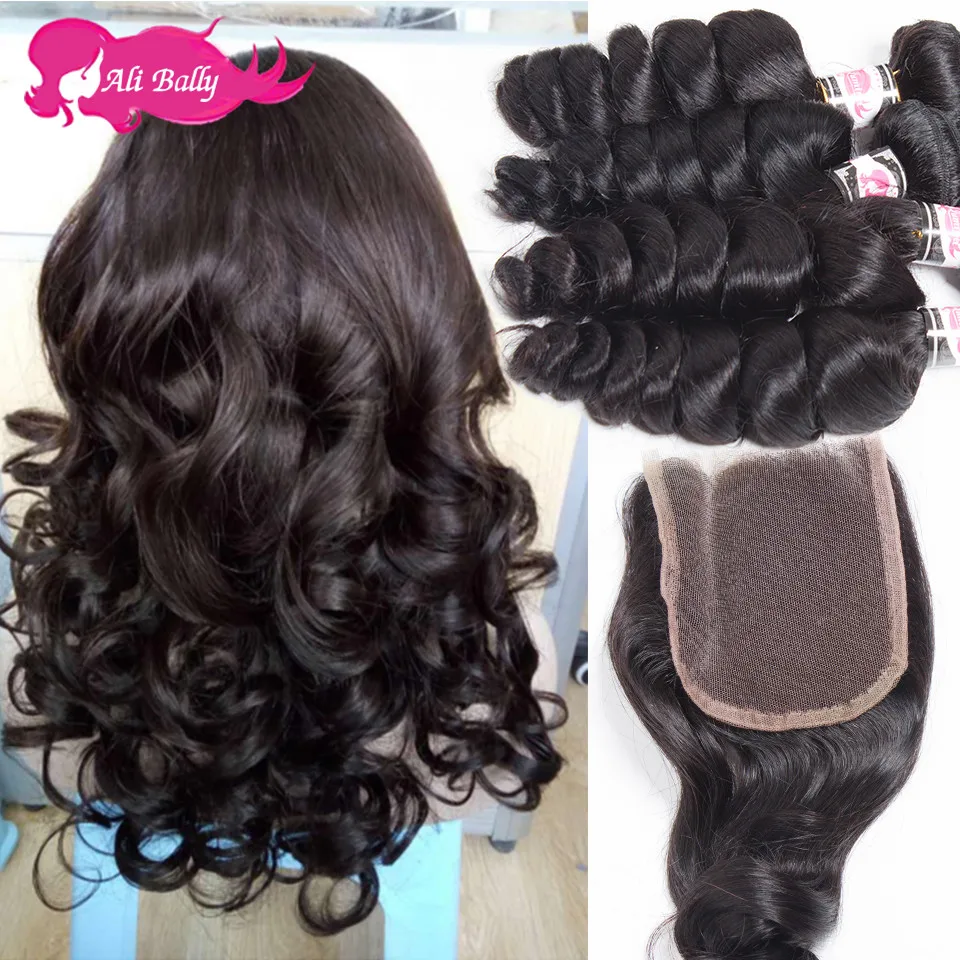 8A Brazilian Virgin Hair With Closure Rosa Hair Products 3 Bundles Human Hair With Closure  Brazilian Loose Wave With Closure