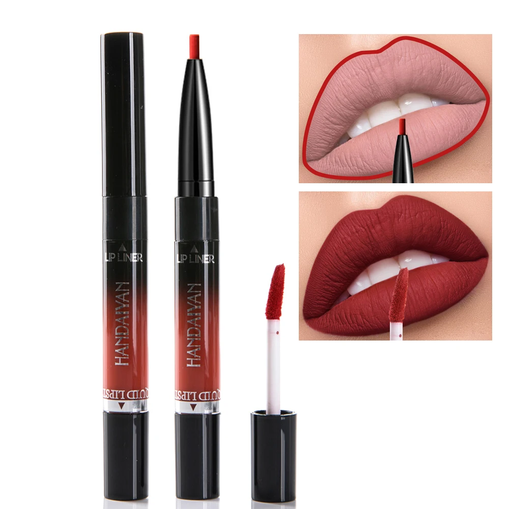 

HANDAIYAN Double Head Lip Gloss Lip Liner Pencils Nude Color Waterproof Long Lasting Easy To Wear Moisturizing Pigments TSLM1