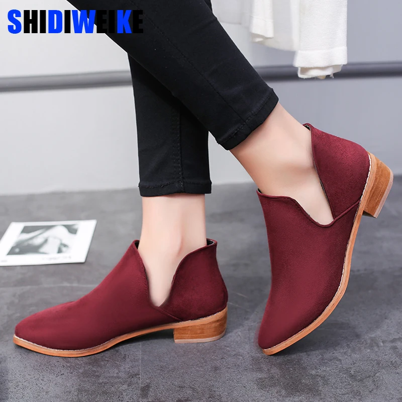 

2019 NEW Hot Style Fashion Women Ankle Boots Pointed Toe Thick Bottom Su De Leather Waterproof Woman Boots N161