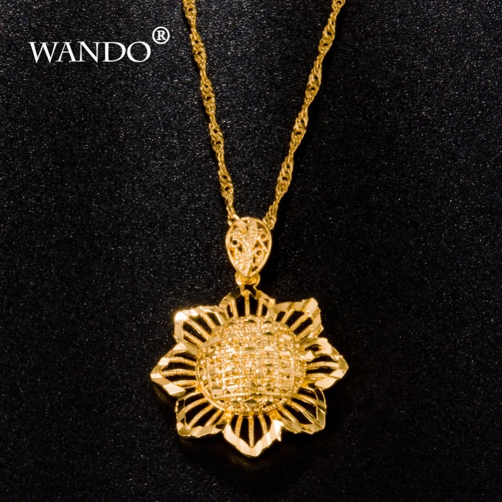 

WANDO Hollow Sunflower Necklaces & Pendants Gold Color New Big Bright Flower Pendant Wholesale Necklace Women Jewelry P26