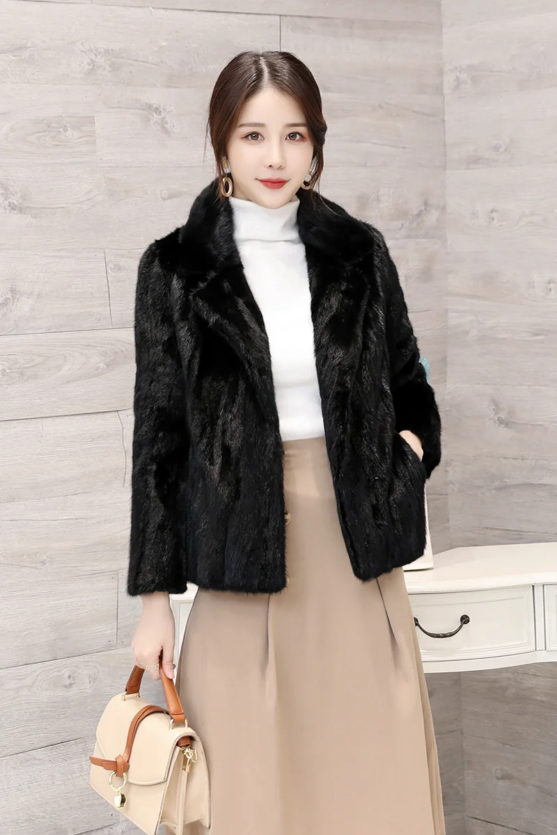 Новинка года, Женская норковая шуба с длинным рукавом, зимнее пальто с натуральным мехом для женщин