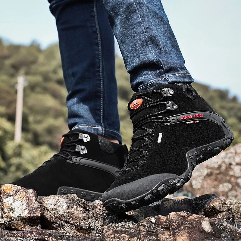 Skup XIANG GUAN mężczyźni buty trekingowe skóra bydlęca kobiety buty trekkingowe czarna wodoodporna sport wspinaczka Outdoor polowanie buty do chodzenia 8