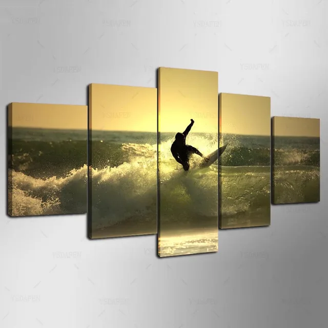 5 panel Modern Surf on the sea hd Art print canvas art wall framed paintings for living room wall picture ny-418