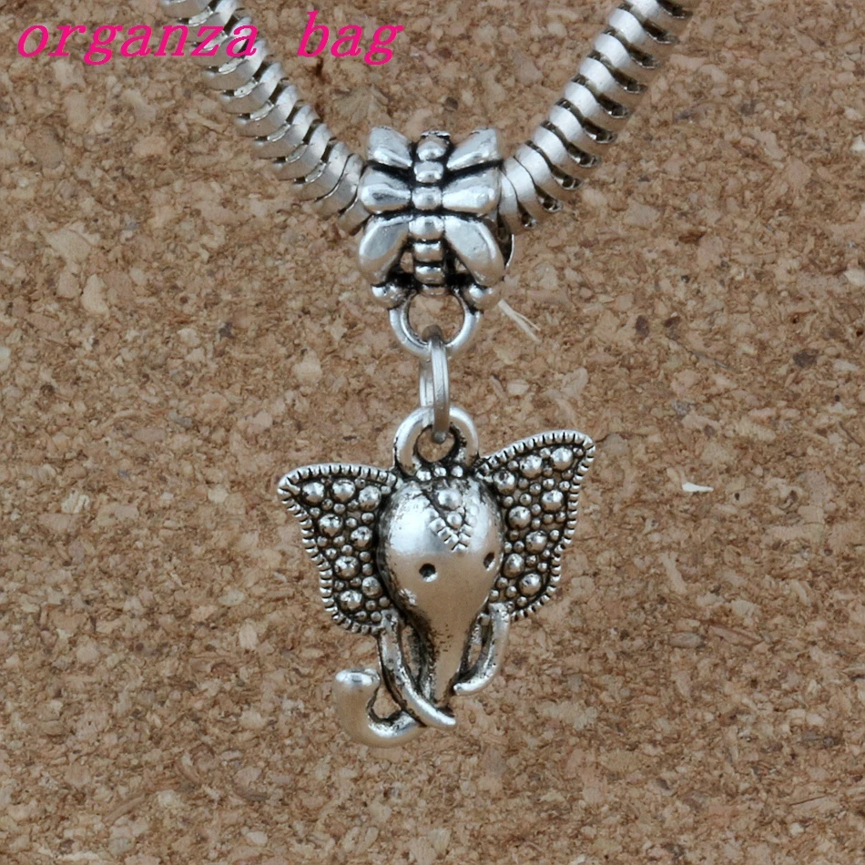 

100pcs Antiqued Silver Elephant head Dangles Beads Fit European Charm Bracelet Jewelry DIY Metal 15x28mm A-219a