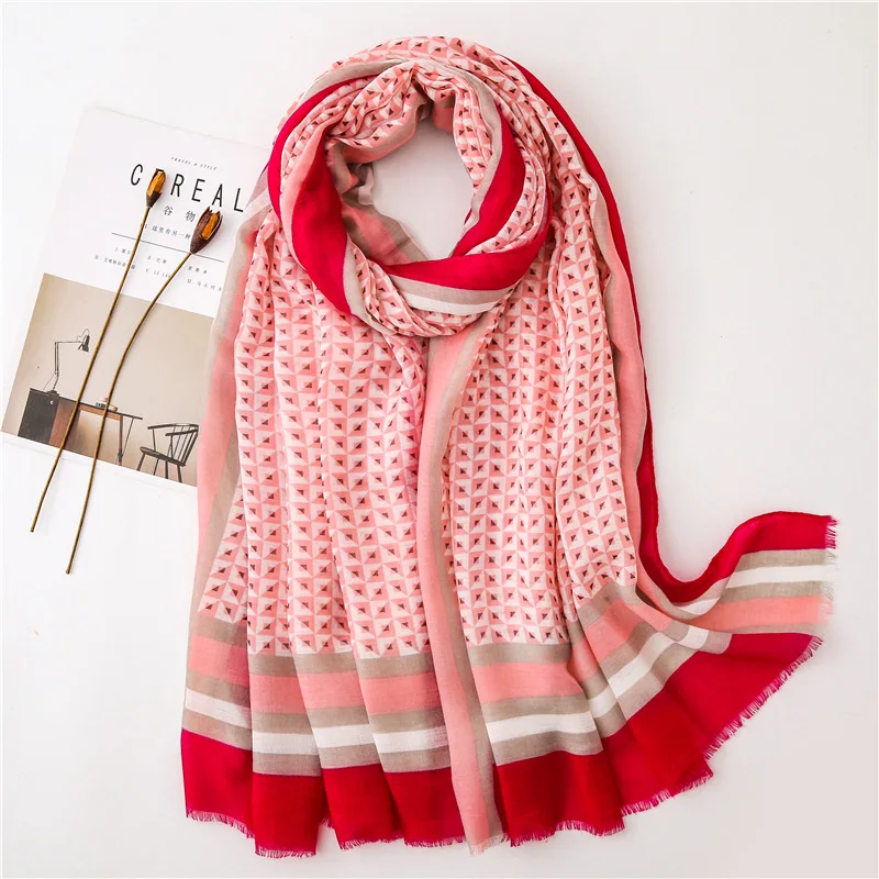 Модный геометрический полосатый бахрома шаль из вискозы шарф для женщин высокое качество принт пашминовый палантин Bufandas мусульманский хиджаб 180*90 см