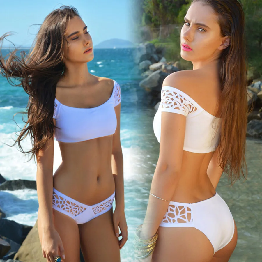 white off the shoulder swim top