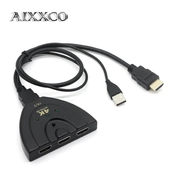 

AIXXCO HDMI Switch 4K, Powered by USB Cable 3 Input 1 Output HDMI Switch Splitter 4Kx2K with Pigtail HDMI Cable Ultra HD 3D