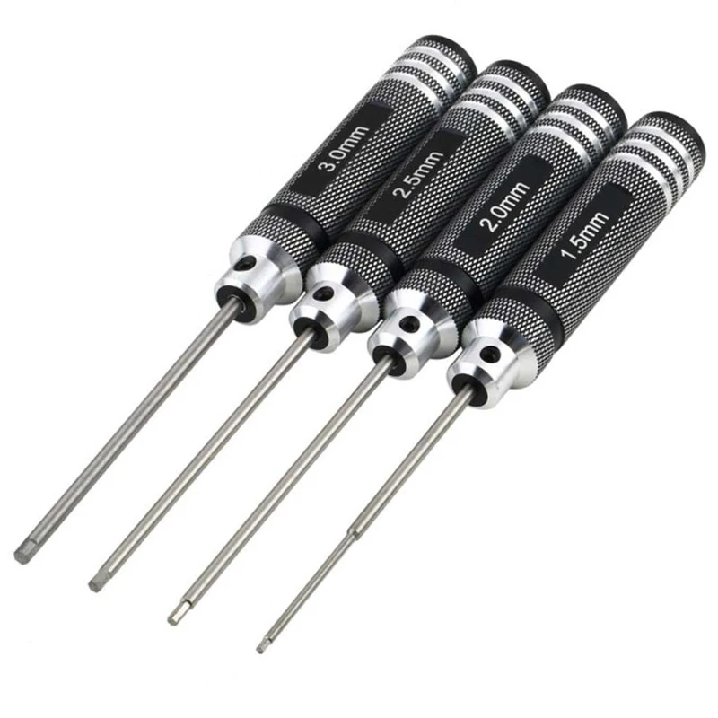 

4pcs/set 1.5 2.0 2.5 3.0mm Hex Screwdriver Color Titanium Alloy Steel Hexagon Screwdriver Set Allen Driver For RC Helicopter Car