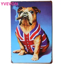 BULLDOG AND SMOKING CIGAR Metal Puppy Plaque Rustic Pet Sign for DOG art decor on wall in hotel bar pub school LJ6-2 20x30cm B1