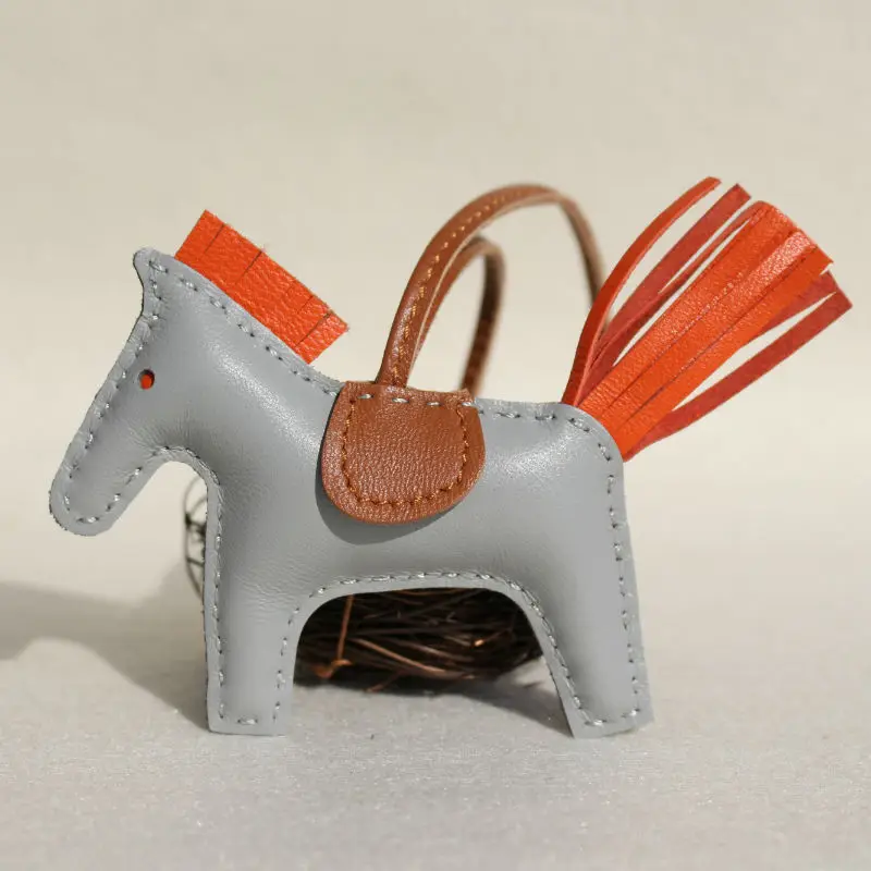 Handmade Lambskin Genuine Real Leather Mini Horse Keychain Animal Key Chain Women Bag pendant Charm Accessories Birthday Gift