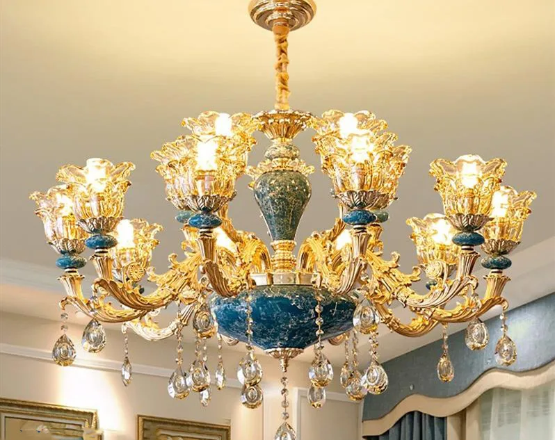 

French luxury blue handmade ceramic chandelier living room dining room bedroom European creative Crystal Chandelier
