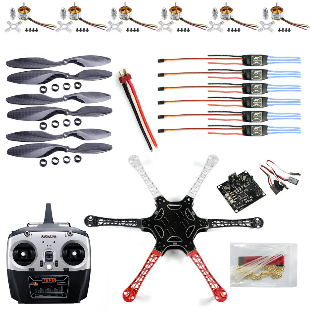 

F550 Drone FlameWheel Kit With QQ ESC Motor Carbon Fiber Propellers + RadioLink 6CH TX RX+Tall Landing Skid PTZ FPV F05114-O