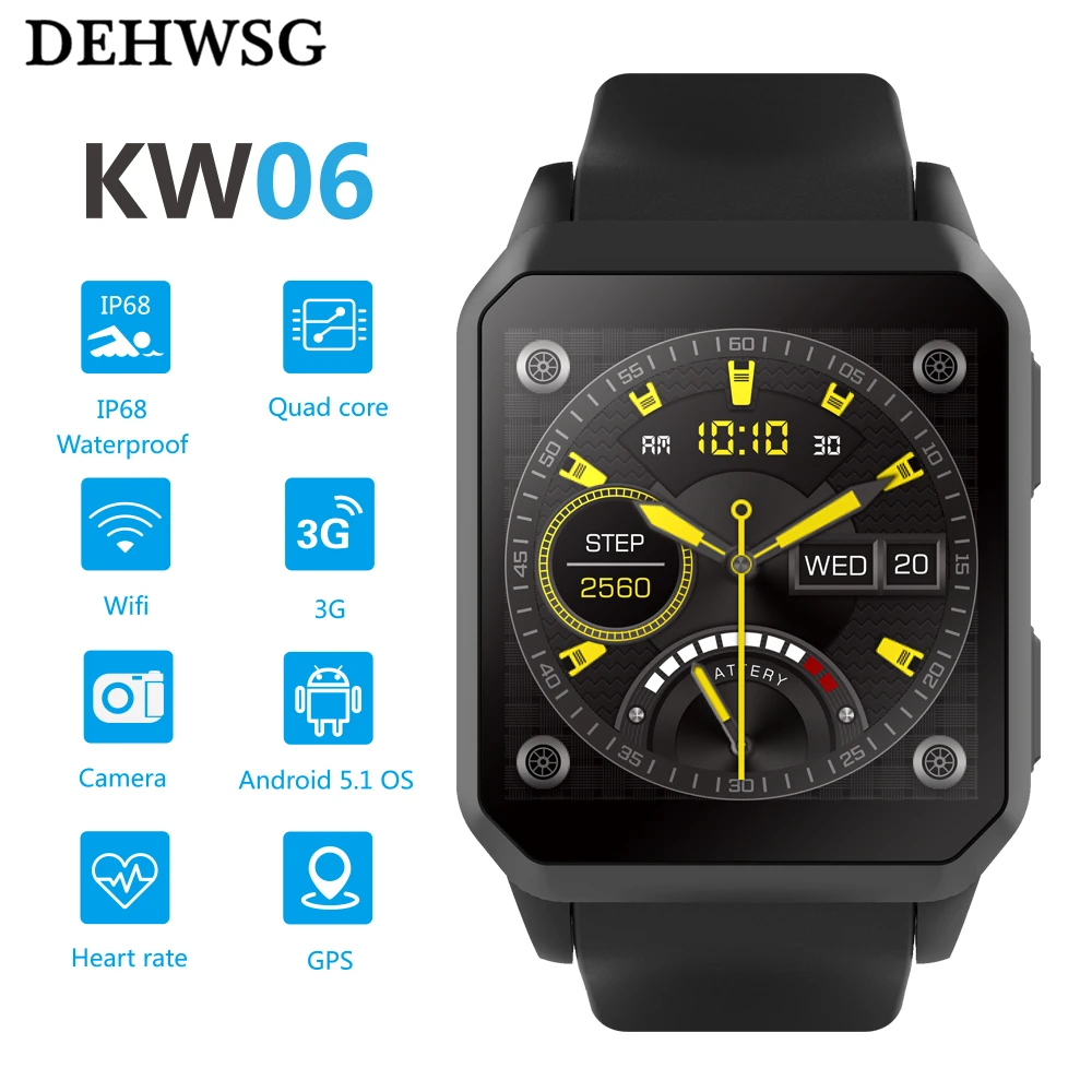 

DEHWSG NEW GPS Smart Watch Men KW06 Heart Rate Monitor Bluetooth Alarm Clock Wrist Watch IP68 Waterproof for Android IOS PK KW88