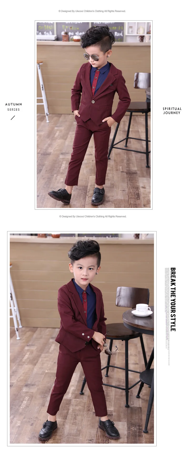 Han edition/детская одежда весенне-осенний костюм для мальчиков Детский костюм платье с цветочным принтом для мальчиков, комплект из 3 предметов: блейзеры