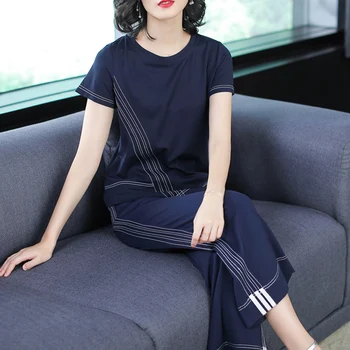 

Elegant Brief Ensemble Femme Deux Pieces Fashion Asymmetrical Pattern 2 Piece Set Women Temperament Ol Summer Costumes For Women
