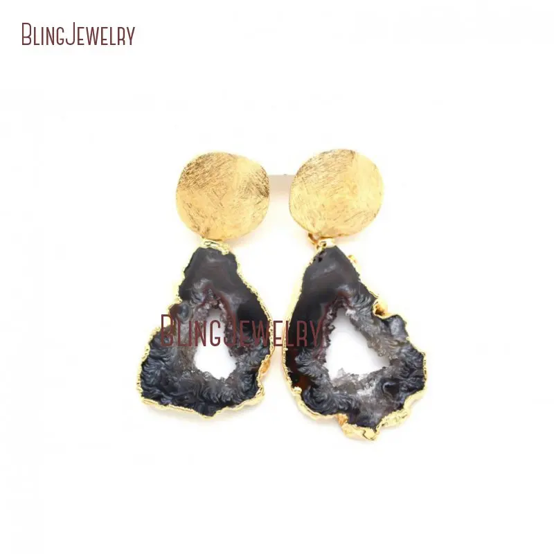 20190404-ER22161- Round Shape Agate Geodeearrings Stud Earrings Gold For Sale
