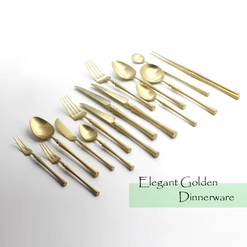 

2017 Golden Cutlery Set 304 Stainless Steel Matt Finished Knife Fork Western Dinnerware Tableware Set Kitchen Accessories