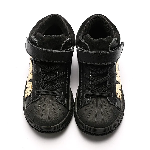 EZELEVEN/осень г.; высокие кожаные кроссовки для мальчиков и девочек; детская обувь - Цвет: Black
