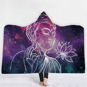 

Buddhism belief character Blanket keep Warm soft comfortable sofa blanket with hat Buddha blue purple New pattern blanket