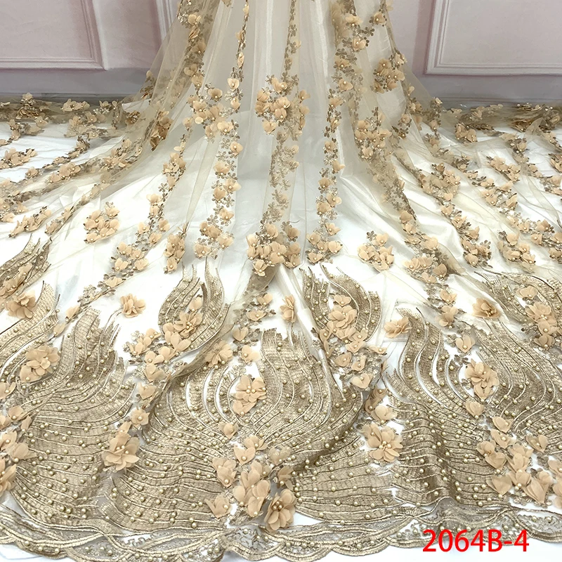 Высококачественные Африканские свадебные вечерние тюлевые кружевные ткани с вышивкой в нигерийском стиле, QF2064B-3