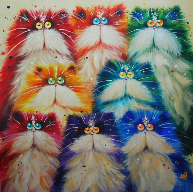 

Diy diamond painting animal cross stitch resin stone pasted round drill needlework full cat