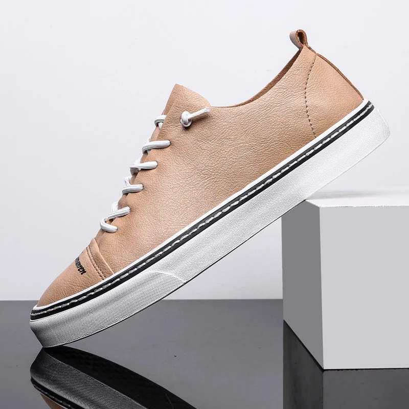 

Men casual shoes brand leather sneakers student black white male walking shoes non-slip breathable shoes C4