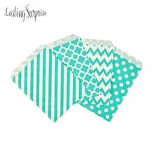 Mint Blue 25pcs Wavy Lines Stripes Paper Bags Popcorn Bags Party Food Gift Package Bag Wedding Birthday Party Supplies 5*7Inch