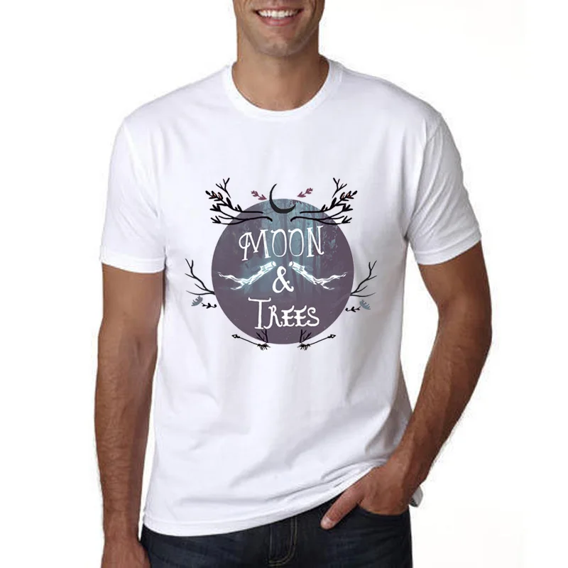 Topjini Plus Size Harajuku Tshirt Moon and Trees Print T Shirt Men Short Sleeve O-Neck funny T-Shirt 6XL Tops 5XL | Мужская одежда