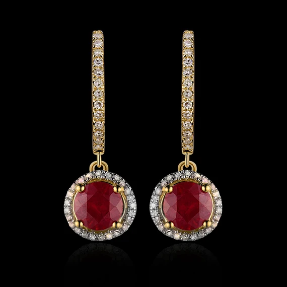 Женские свадебные серьги LOVERJEWELRY сережки с красным Рубином из желтого золота 14