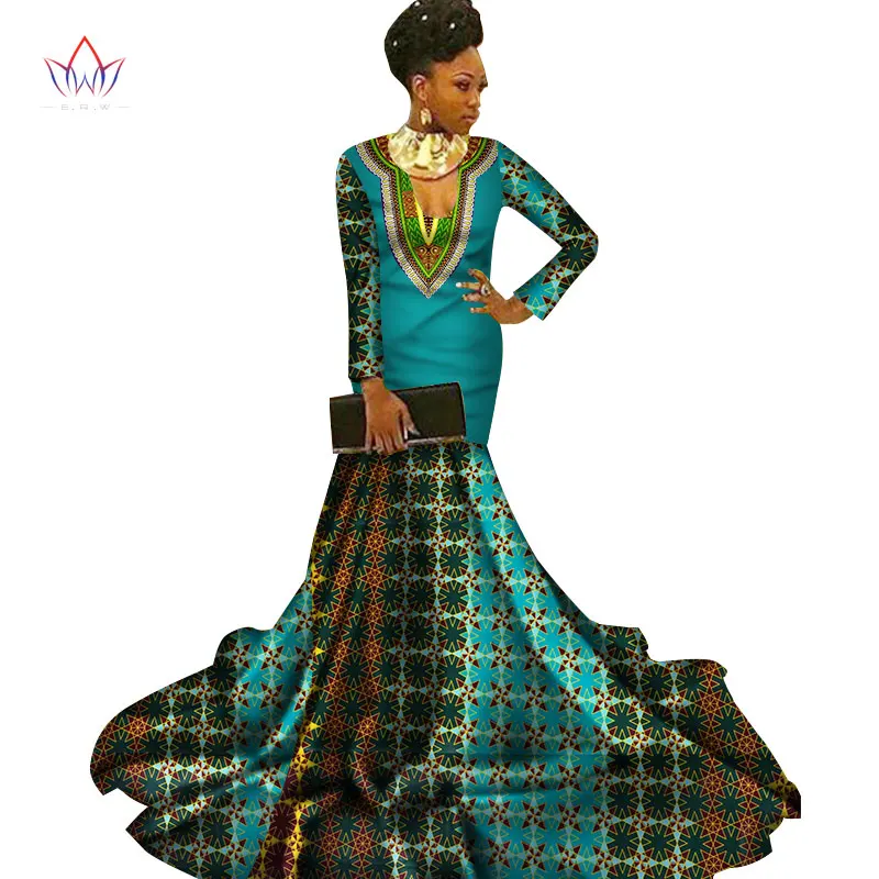 Платье-русалка в африканском стиле, Новое поступление, длинные рукава, длина до пола, женское вечернее платье для торжественных случаев, африканские вечерние платья для женщин, WY2960