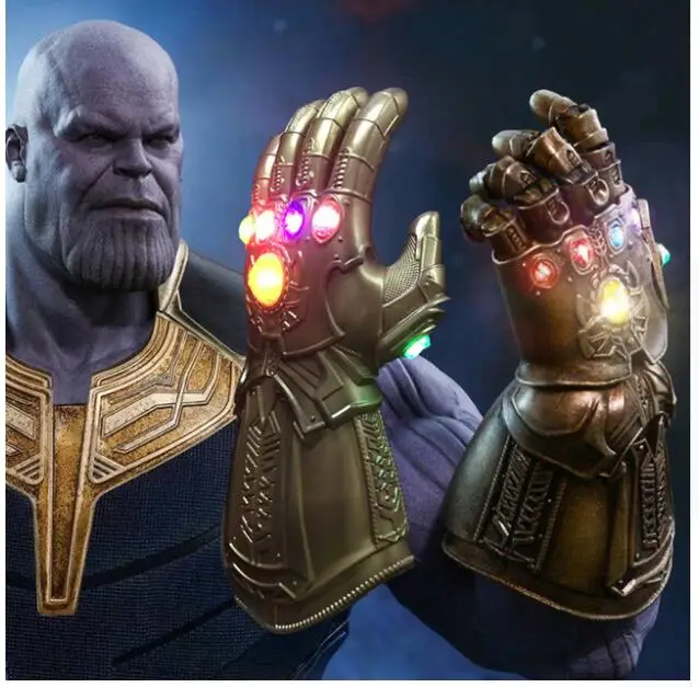

Hot Thanos Infinity Gauntlet War Cosplay Superhero Avengers LED Light Up Flash Led Latex Glove Halloween Party Thanos Hand Prop