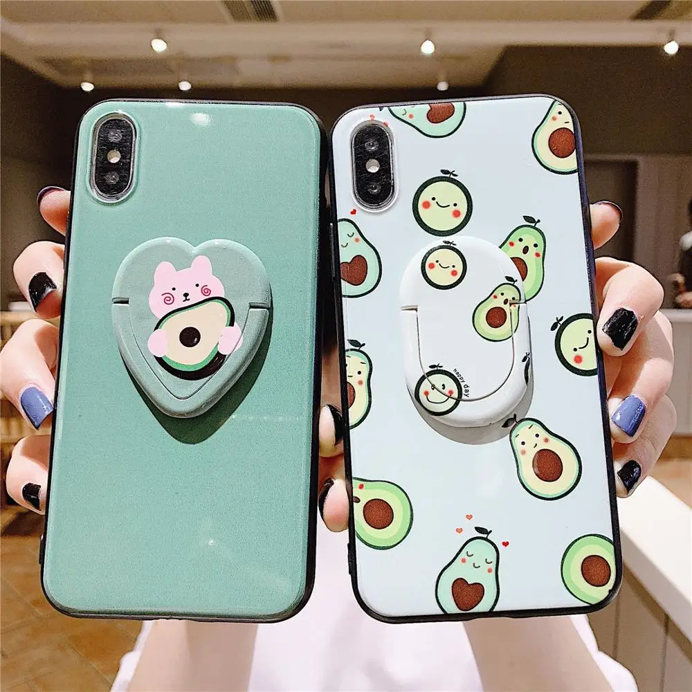 

HUANQING Cute avocado cell phone shell For iPhone6 6S 7 7Plus 8 8Plus XR XS Max Green Cartoon stent Phone Protection soft case