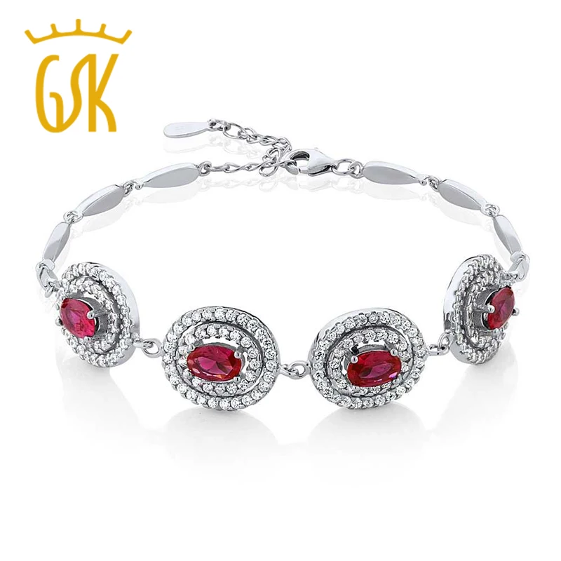 GemStoneKing 4.00 Ct Created Ruby 925 Sterling Silver Women's Stunning