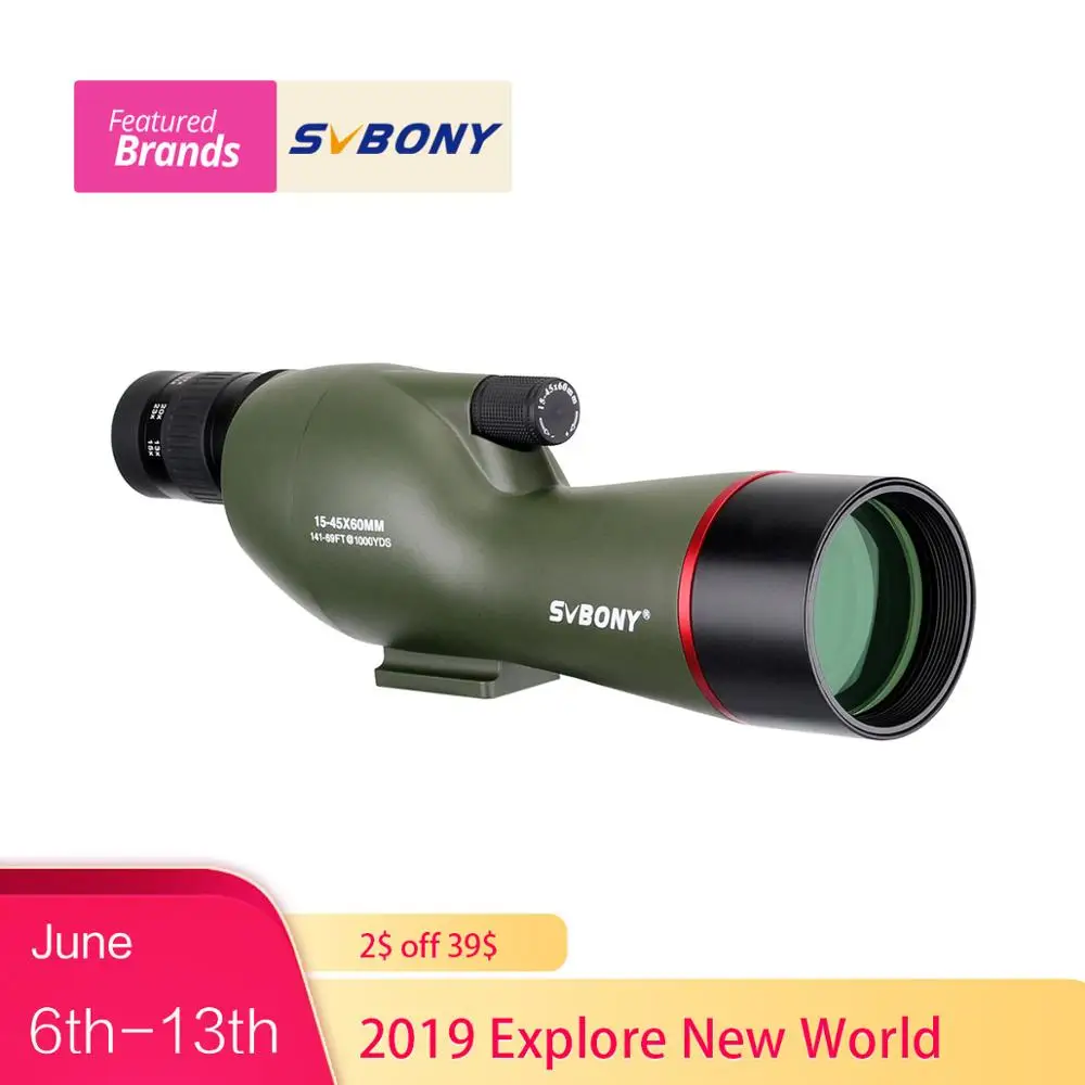 SVBONY SV19 Spotting Scope 15-45x60SE Waterproof Archery Hunting Birdwatching FMC Monocular Telescope & Phone Adapter F9328A