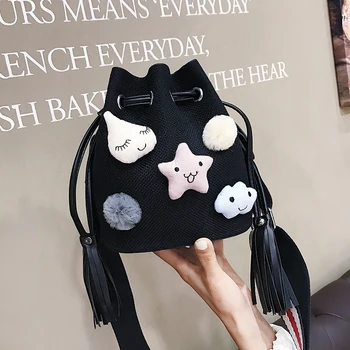 

Fairy bag autumn/winter Korean version cute canvas bucket bag wide shoulder strap portable cross body baozi mother bag qq192