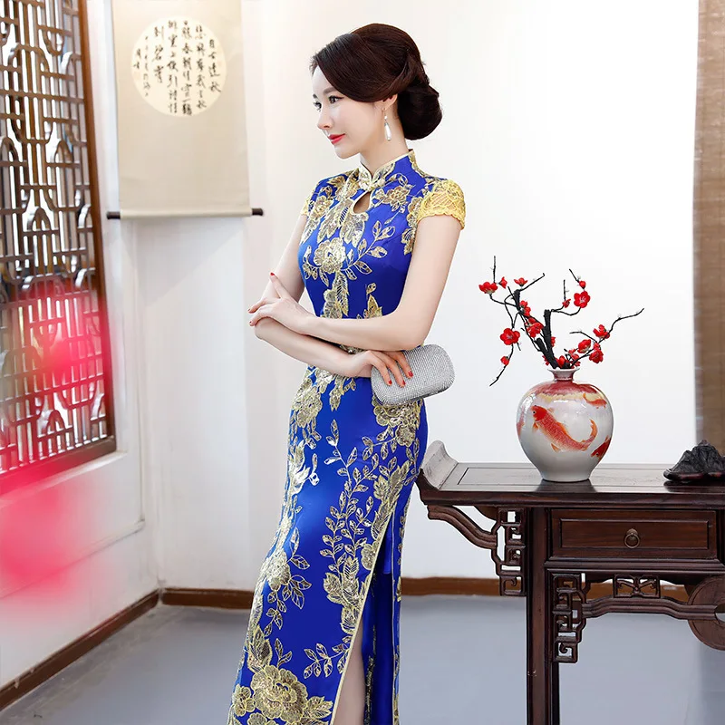 Cheongsam Estilo Chinês Vestido de Noite Sexy