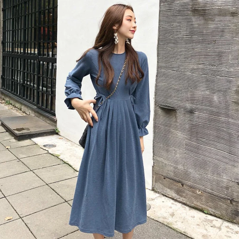 

Spring Autumn Dress for Women Clothes 2019 Korean Vintage Maxi Dress Women Casual Black Dress Ladies Dresses Vestidos MY2386